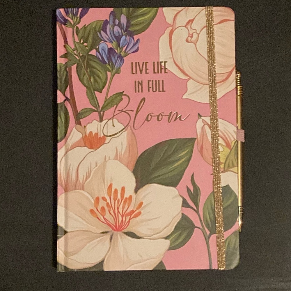Journal and Pen Combo Live Life in Full Bloom Pink White Gold Green